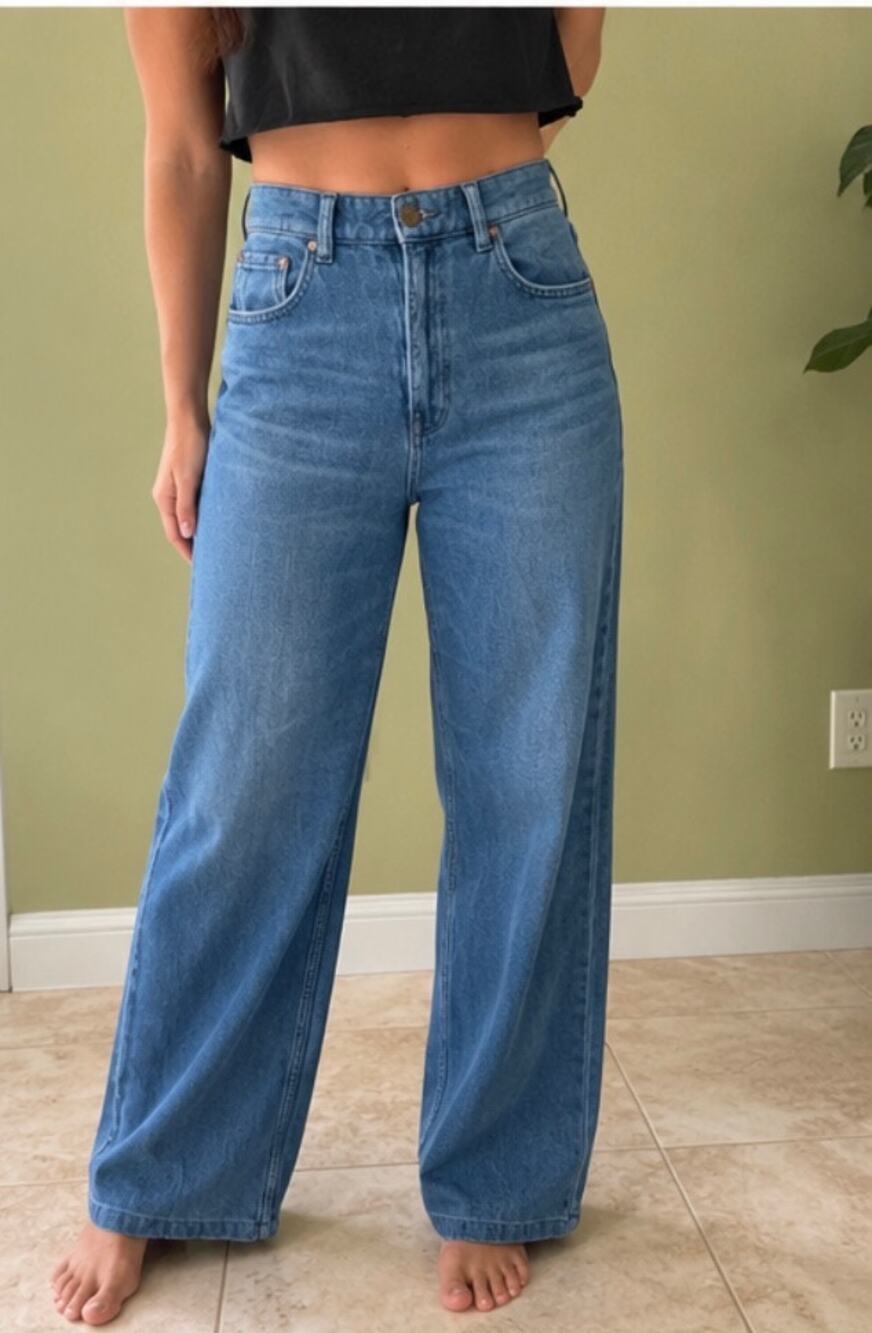 Zara size 6 wide leg baggy skater medium wash denim jeans - Picture 1 of 10
